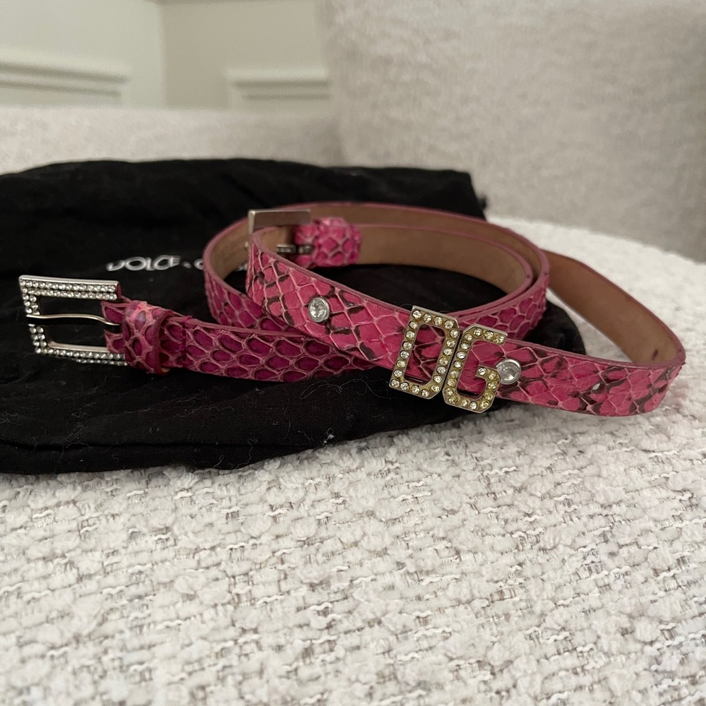 Dolce & Gabbana Italy Pink Python Leather Belt Rhinestone Buckle 32 / 80